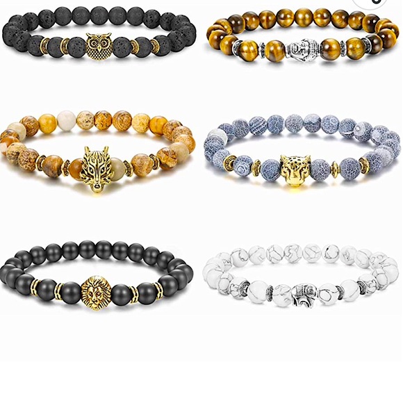 🦉20%off 3+🦉NWT Genuine 8mm Lava Rock Power Gemstone Unisex Bracelet, owl charm - Picture 3 of 7